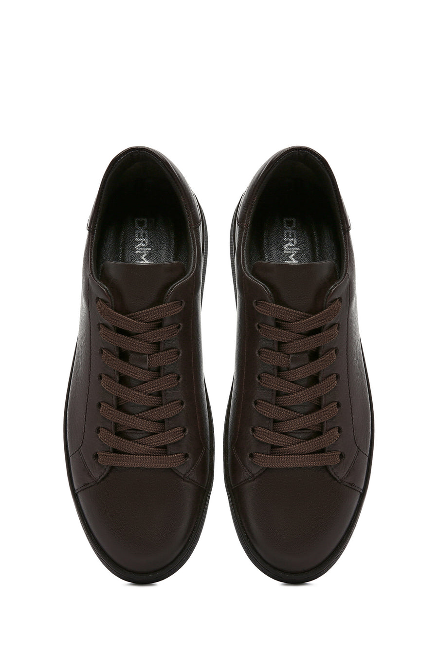 Erkek Kahverengi Bağcıklı Deri Sneaker
