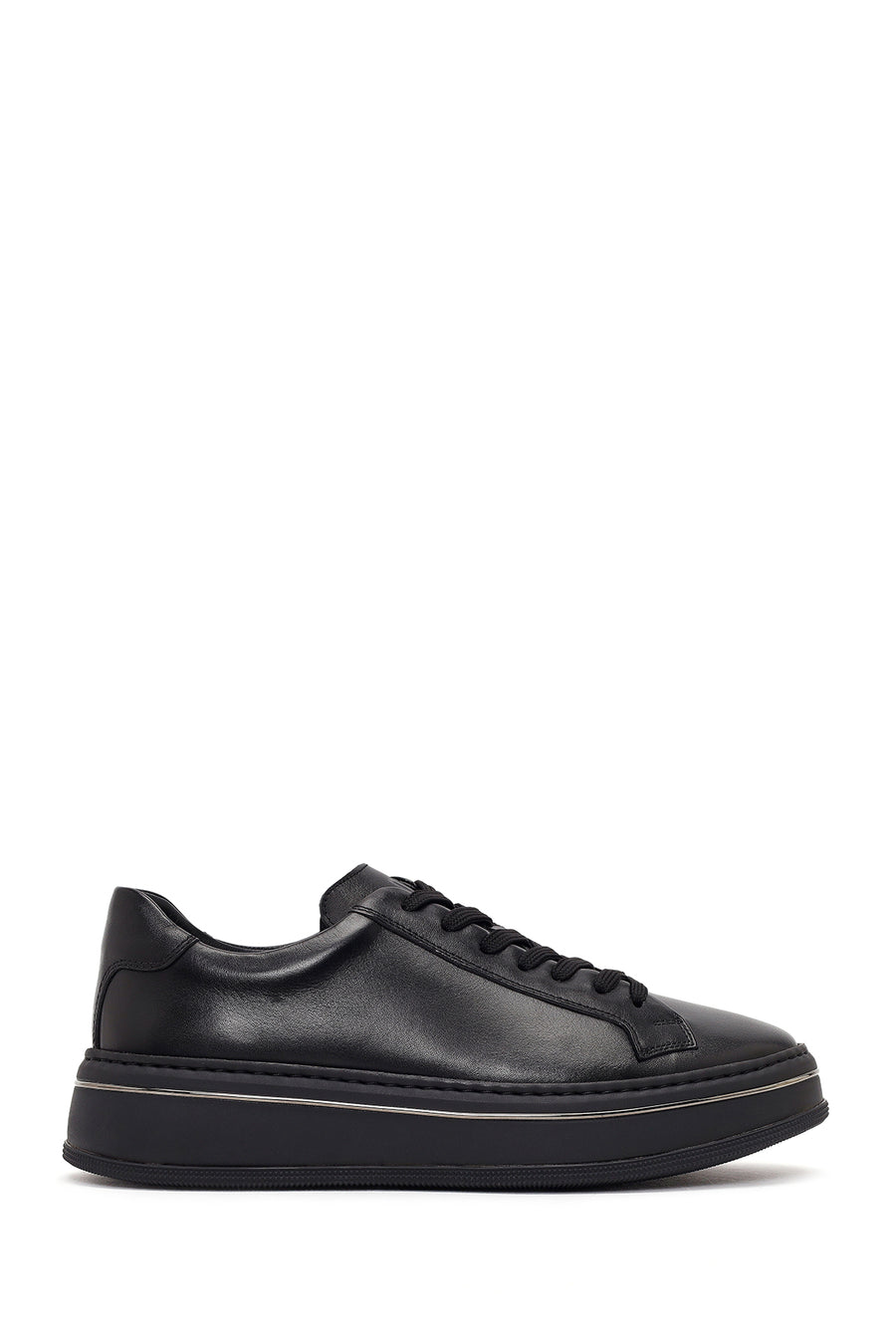 Men's Black Lace-up Thick-Sole Leather Sneaker 26SFD640218 | Derimod