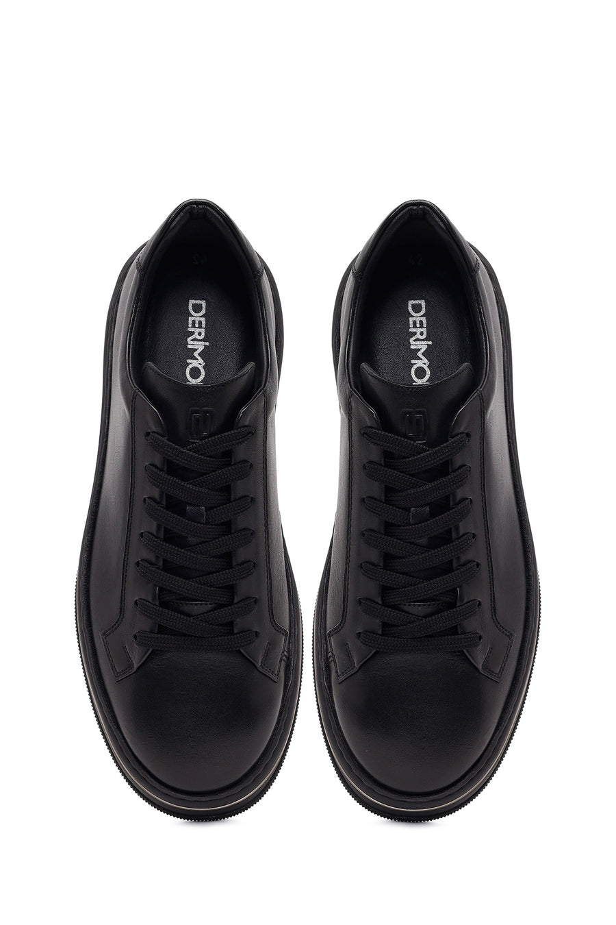 Men's Black Lace-up Thick-Sole Leather Sneaker