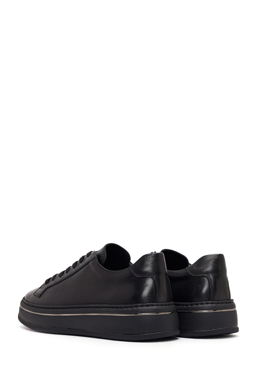 Men's Black Lace-up Thick-Sole Leather Sneaker
