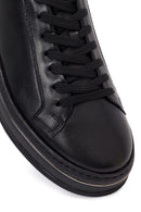 Men's Black Lace-up Thick-Sole Leather Sneaker | Derimod