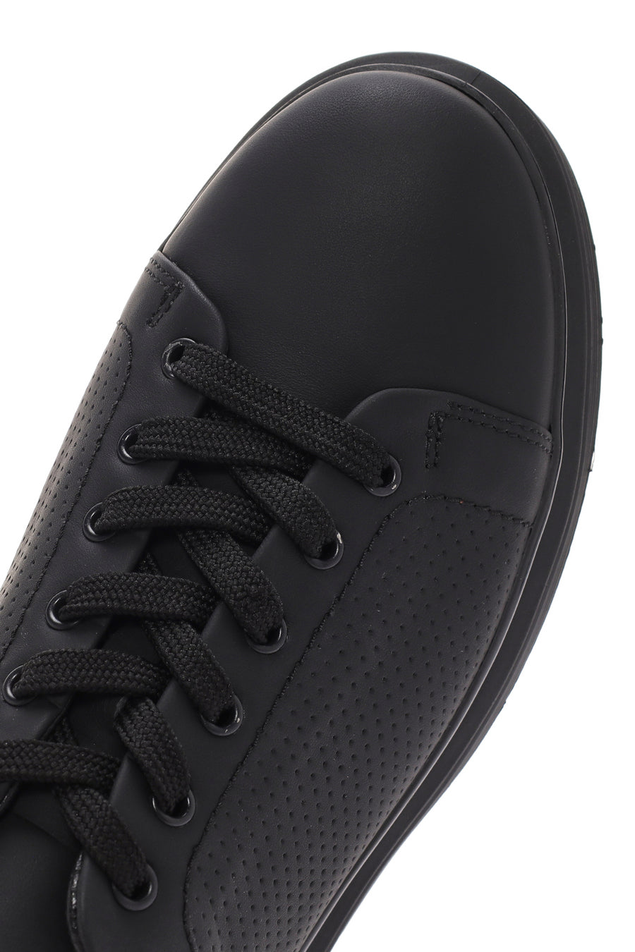 Men's Black Lace-up Thick-Sole Leather Sneaker