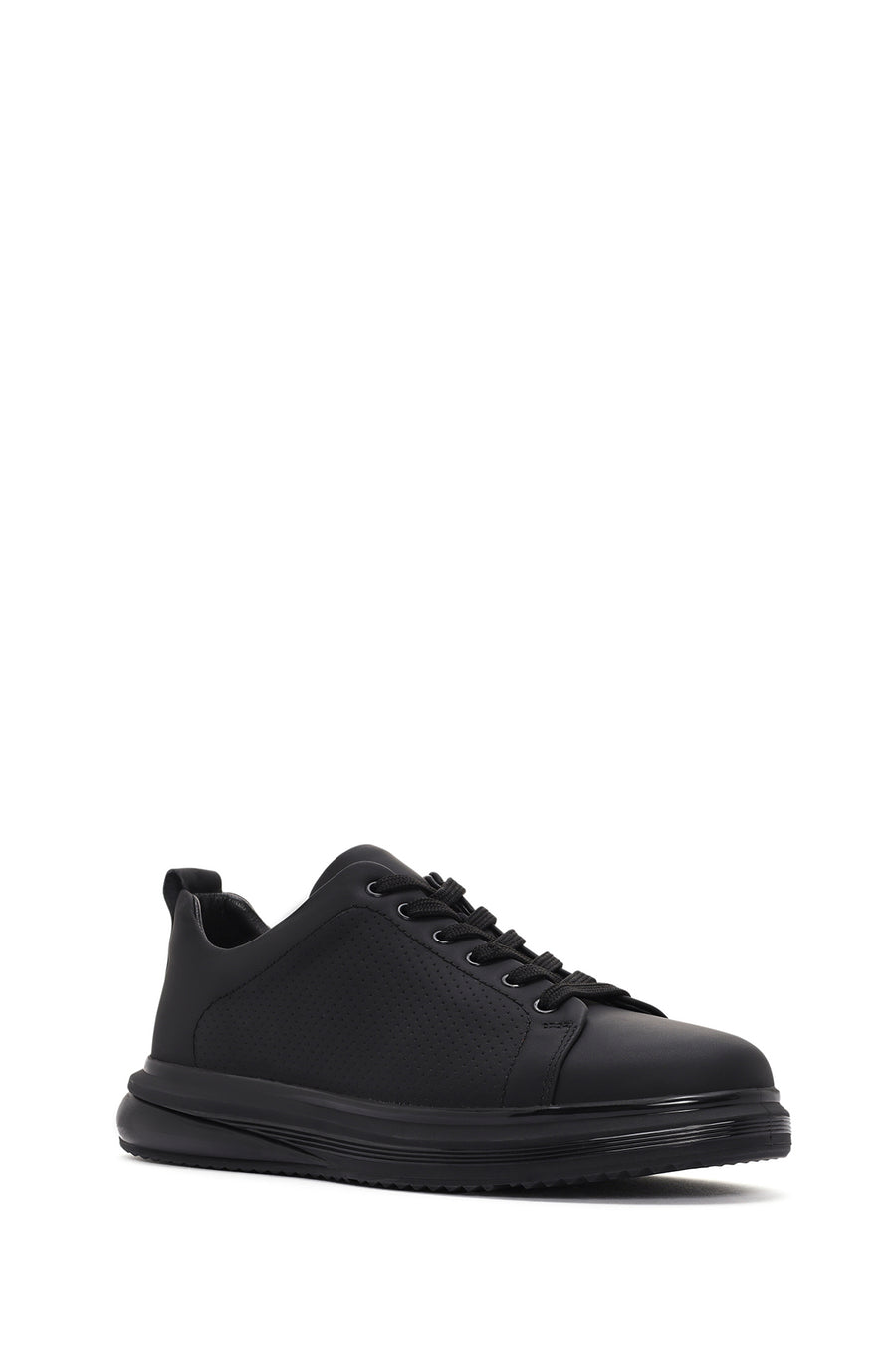 Men's Black Lace-up Thick-Sole Leather Sneaker