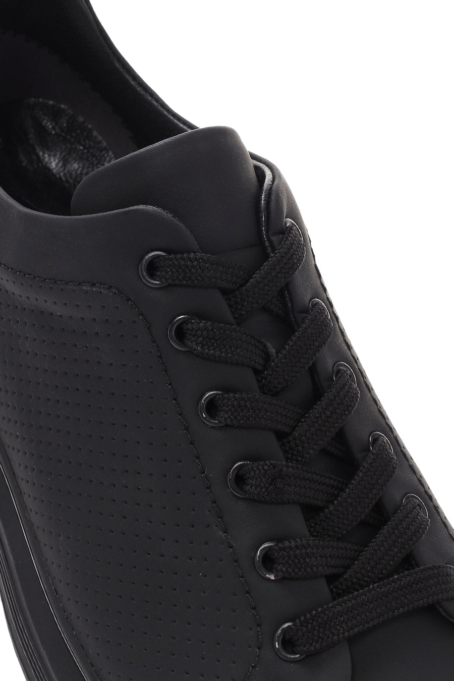 Men's Black Lace-up Thick-Sole Leather Sneaker