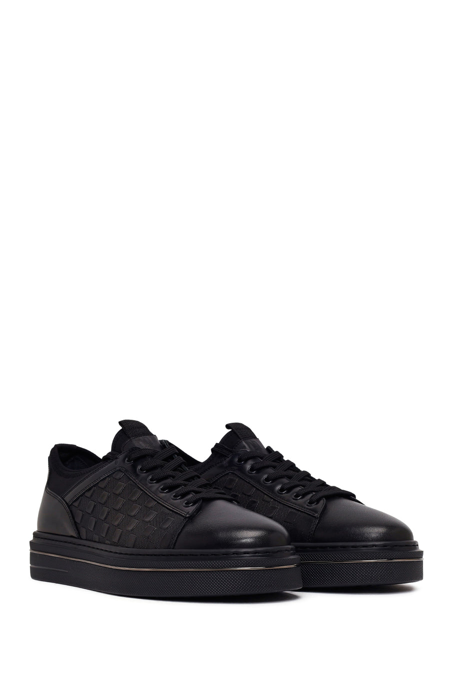 Erkek Siyah Bağcıklı Deri Sneaker