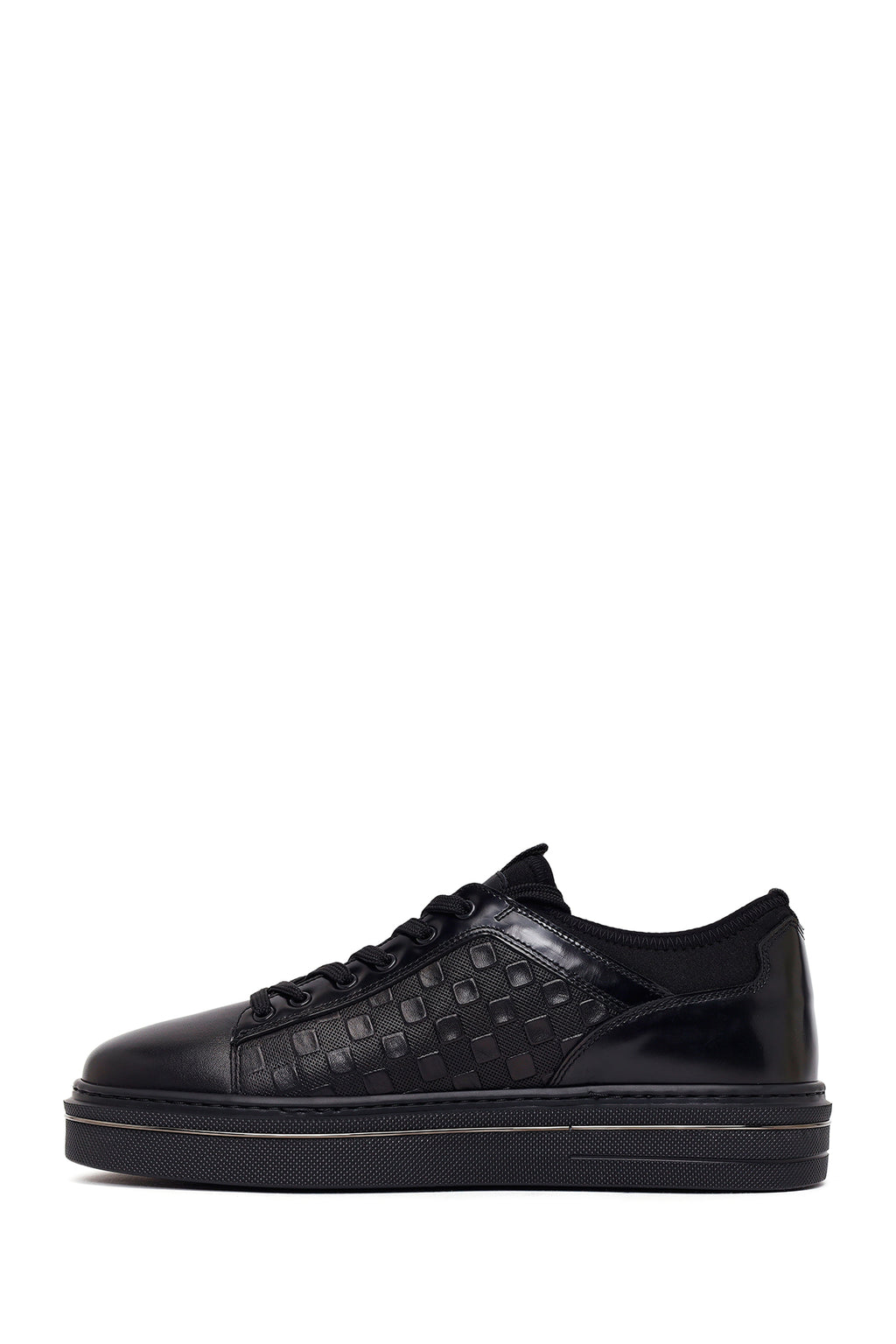 Erkek Siyah Bağcıklı Deri Sneaker