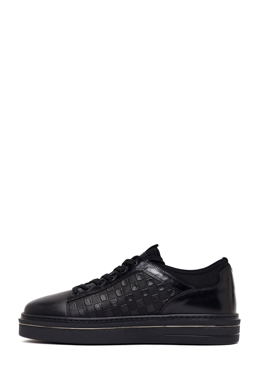Erkek Siyah Bağcıklı Deri Sneaker