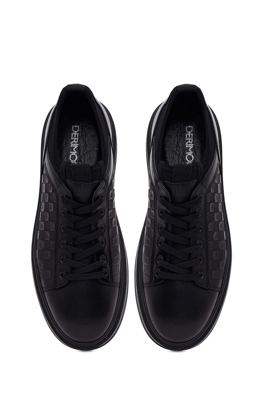 Erkek Siyah Bağcıklı Deri Sneaker