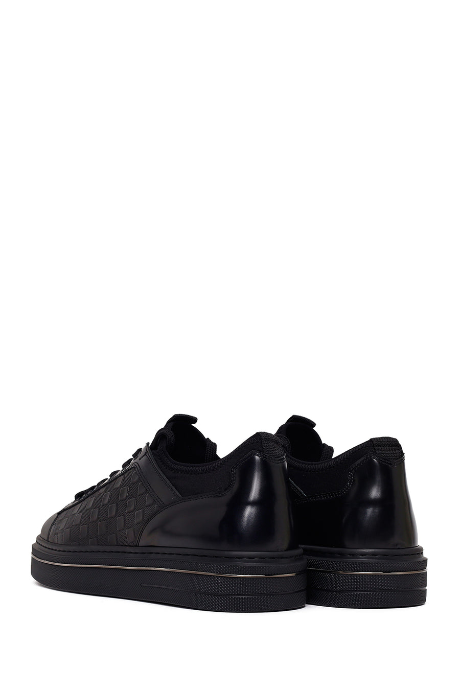 Erkek Siyah Bağcıklı Deri Sneaker