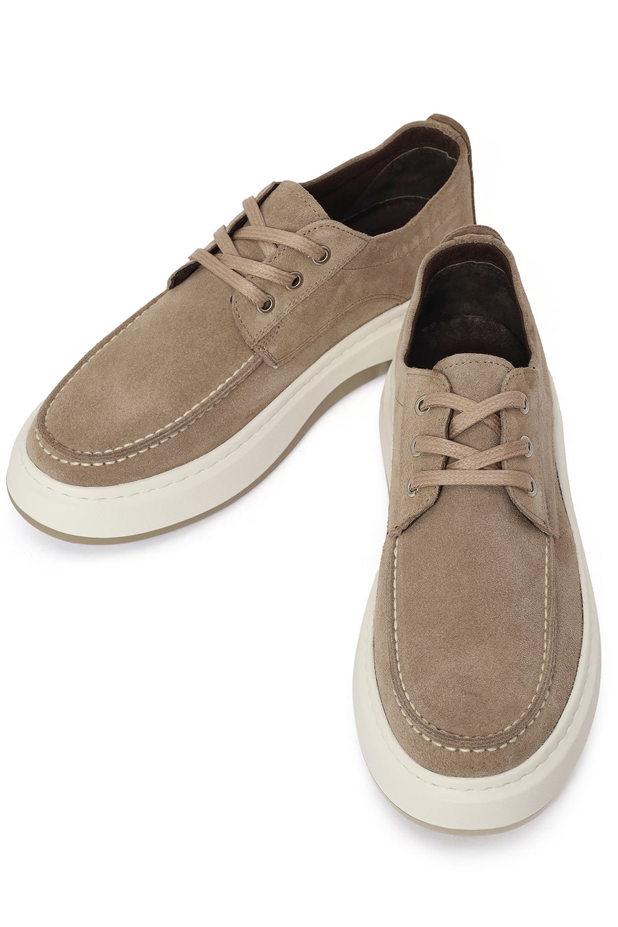 Men's Beige Lace-Up Chunky Sole Suede Leather Casual Shoes