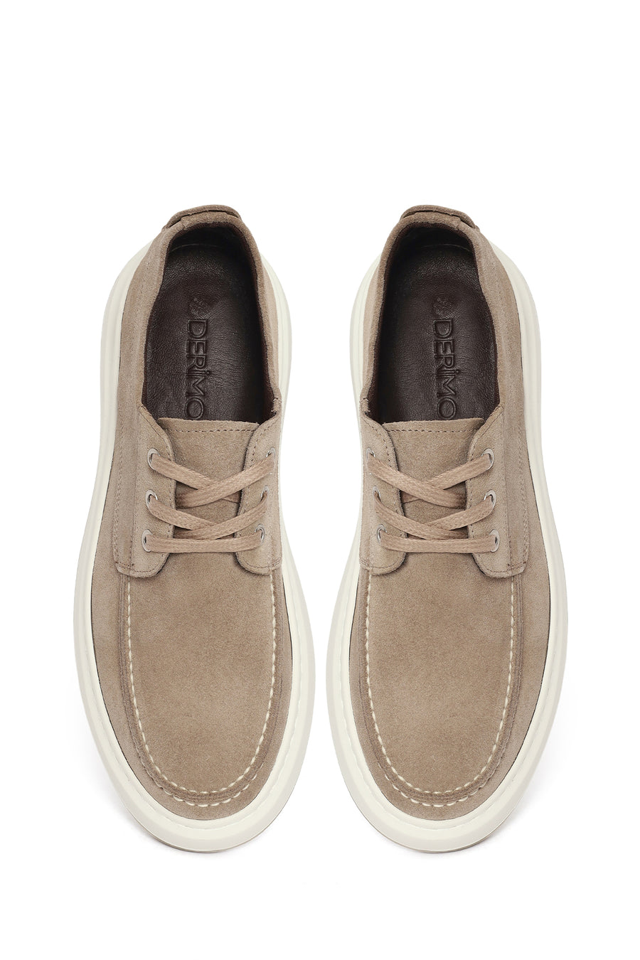 Men's Beige Lace-Up Chunky Sole Suede Leather Casual Shoes