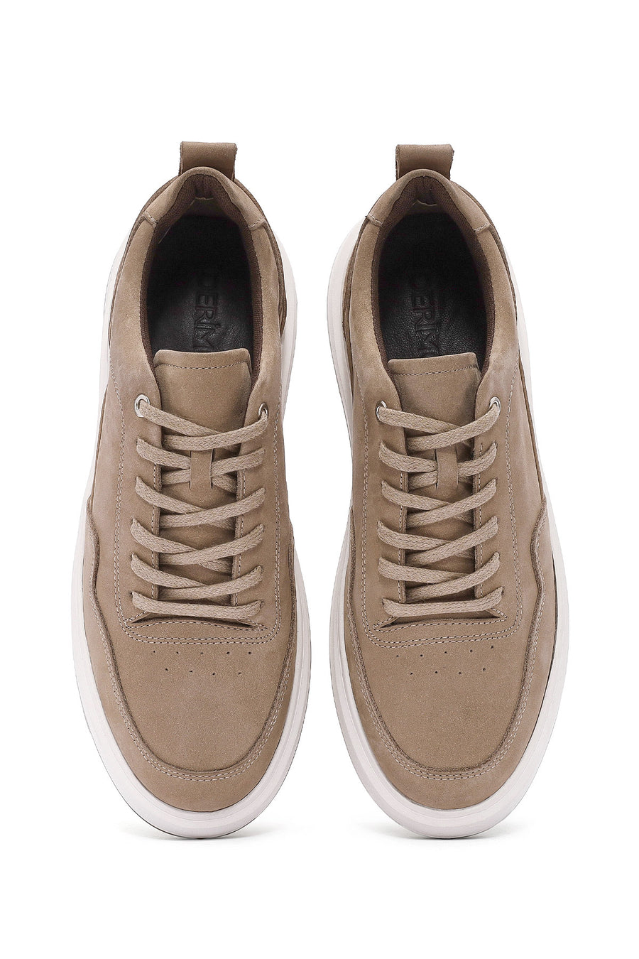 Erkek Vizon Bağcıklı Kalın Tabanlı Nubuk Deri Sneaker