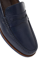 Men's Navy Blue Leather Loafer | Derimod