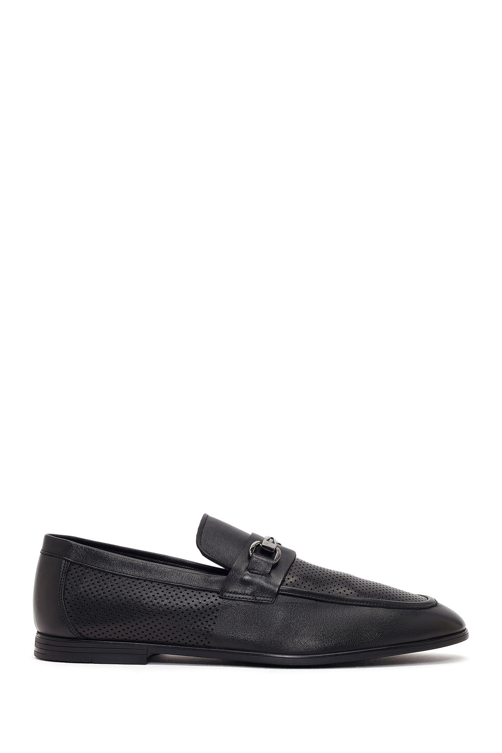 Erkek Siyah Tokalı Deri Casual Loafer