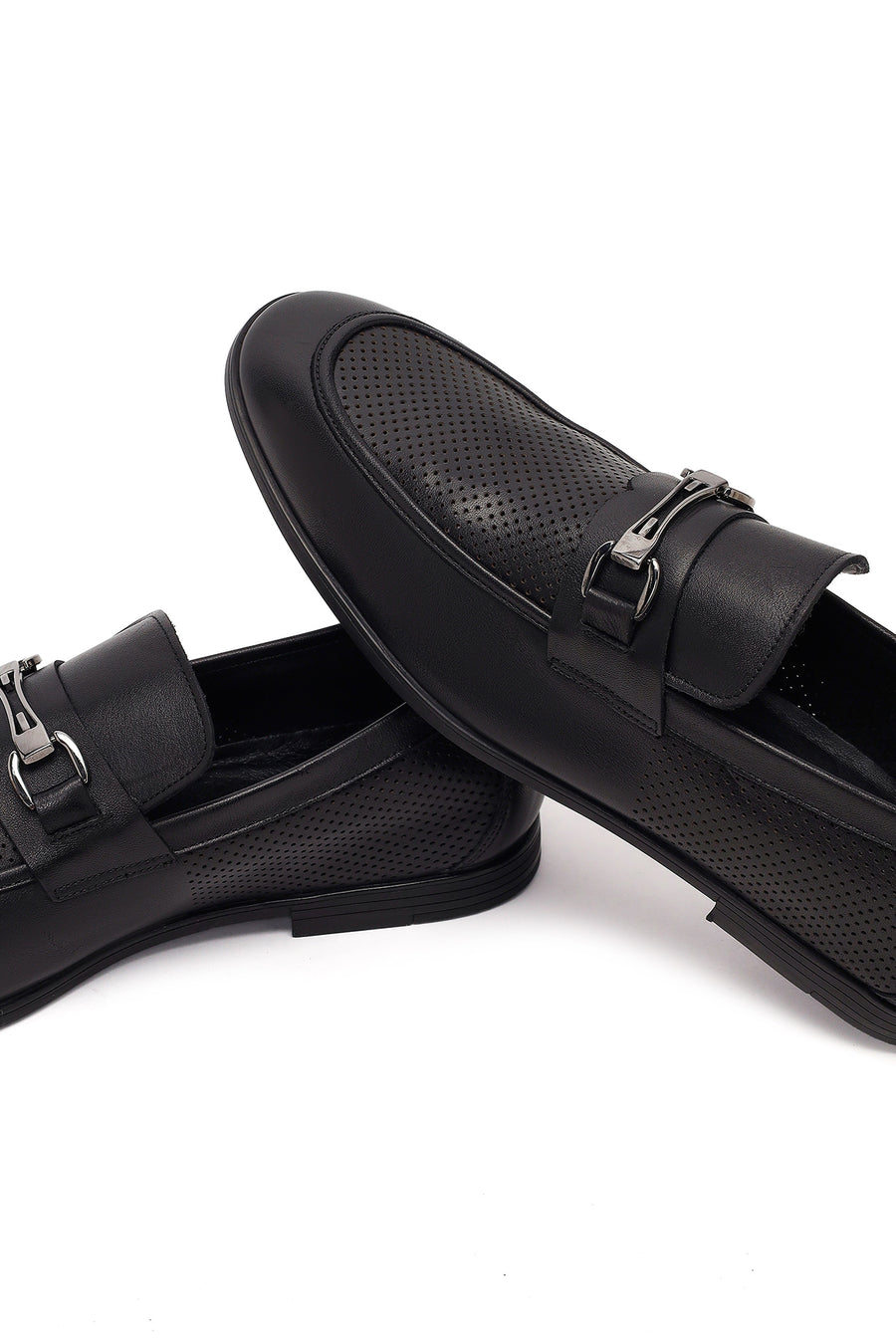 Men's Black Buckle Leather Casual Loafer