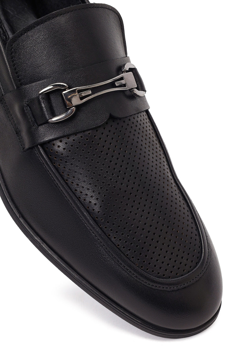 Men's Black Buckle Leather Casual Loafer