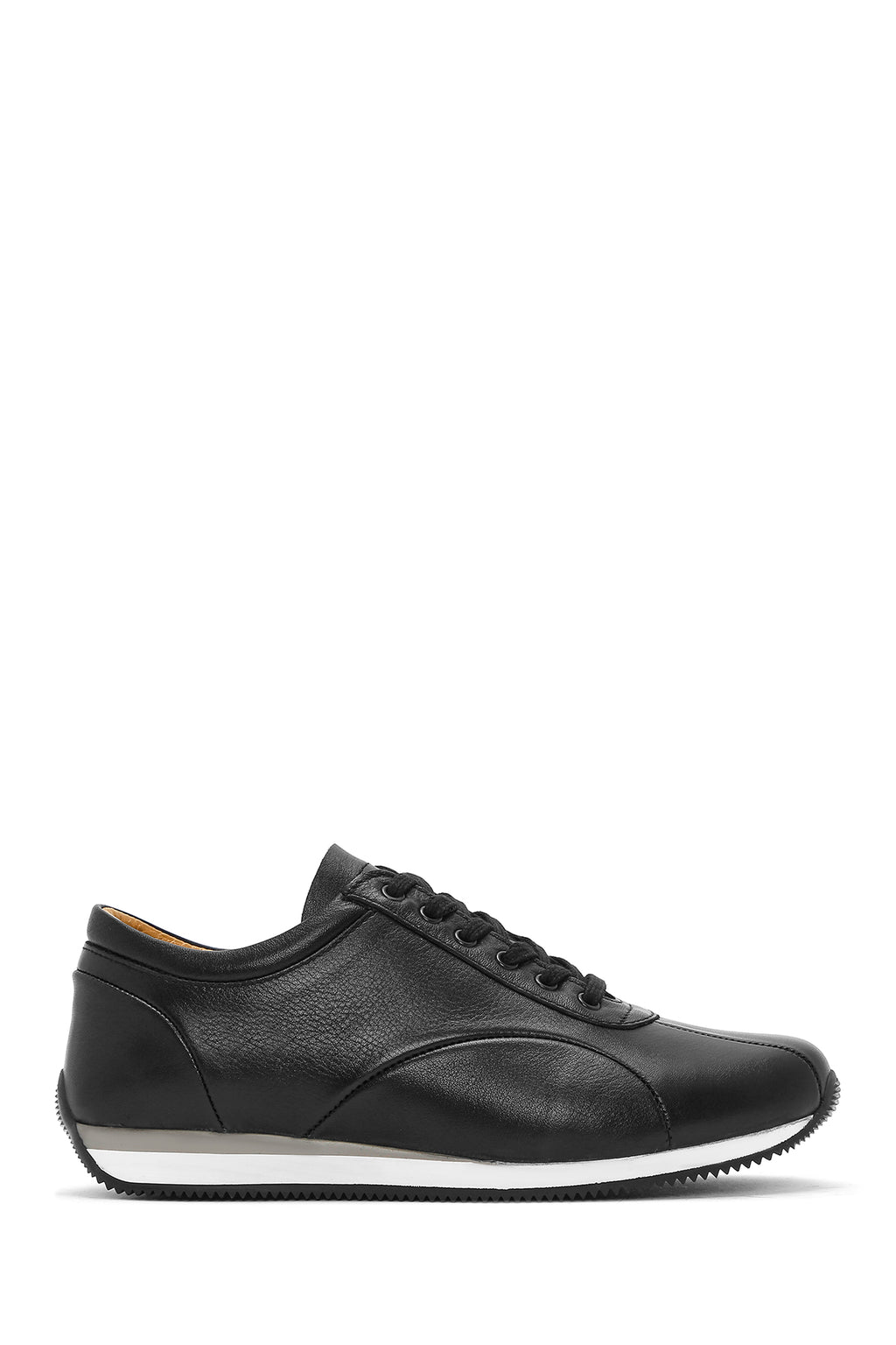 Erkek Siyah Bağcıklı Deri Casual Sneaker
