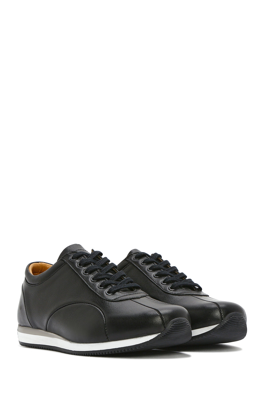 Erkek Siyah Bağcıklı Deri Casual Sneaker