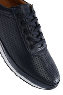 Men's Navy Blue Lace-up Leather Casual Sneaker | Derimod