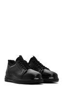 Erkek Siyah Bağcıklı Kalın Tabanlı Deri Sneaker | Derimod