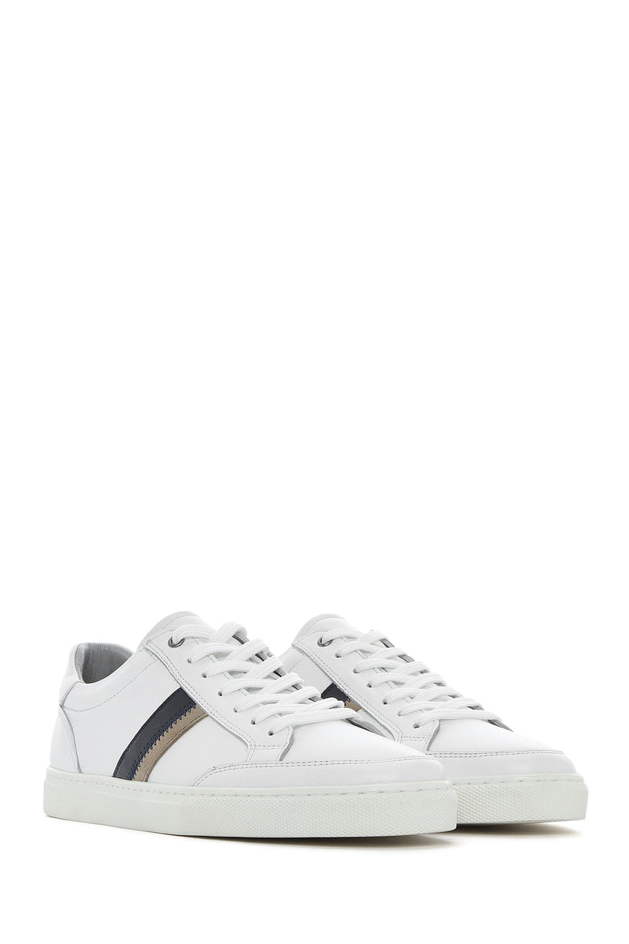 Erkek Beyaz Bağcıklı Deri Sneaker