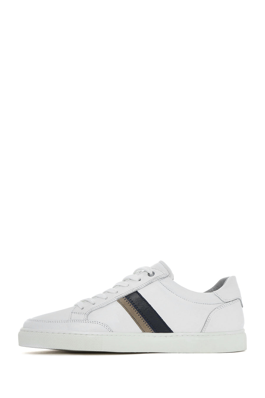 Erkek Beyaz Bağcıklı Deri Sneaker