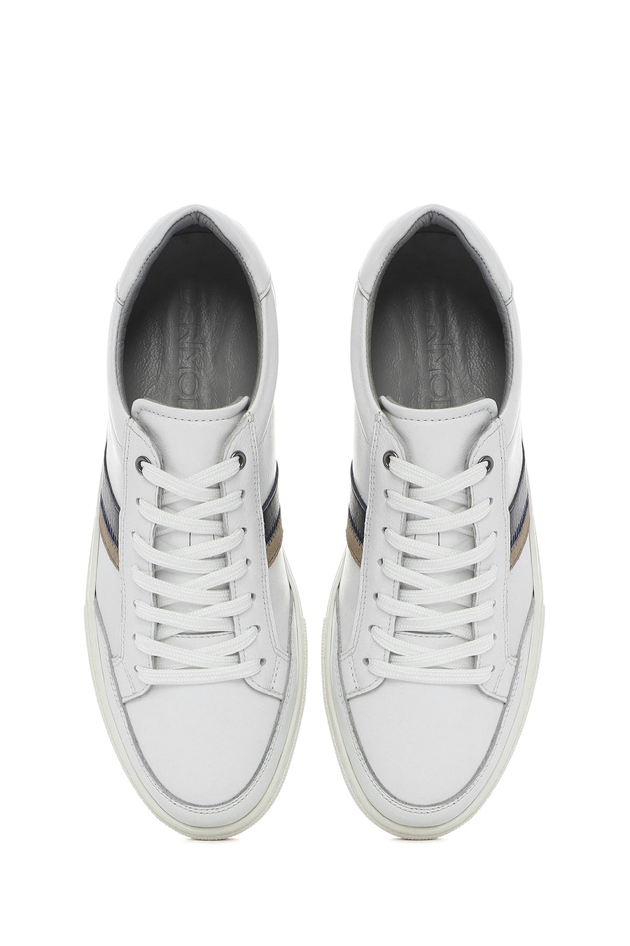 Erkek Beyaz Bağcıklı Deri Sneaker