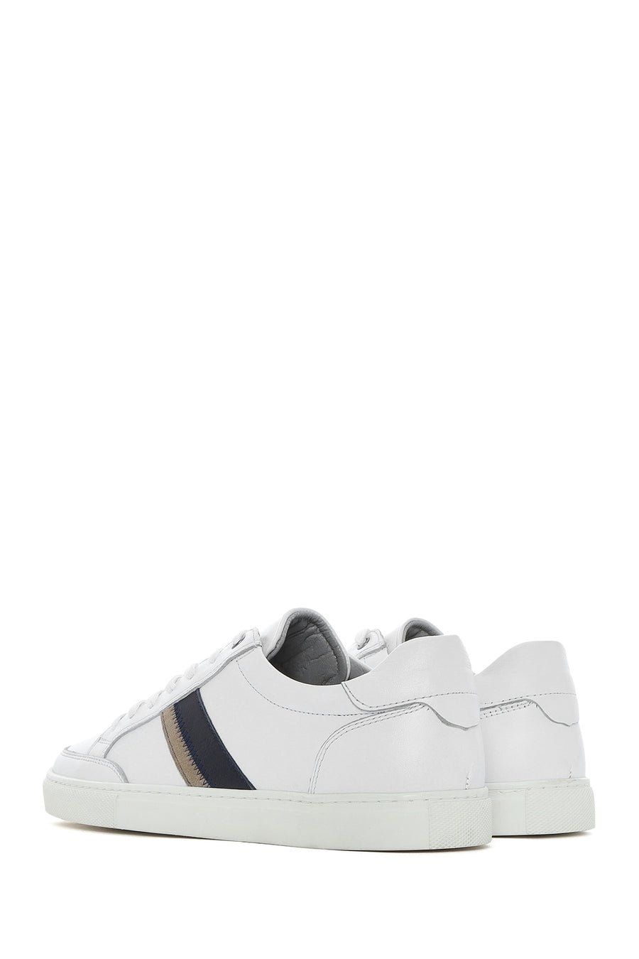Erkek Beyaz Bağcıklı Deri Sneaker