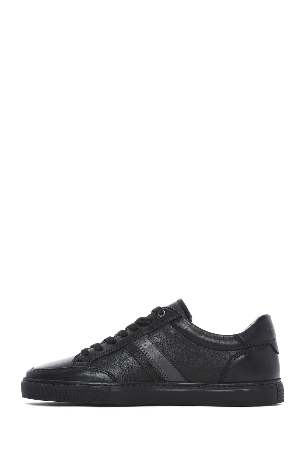 Erkek Siyah Bağcıklı Deri Sneaker