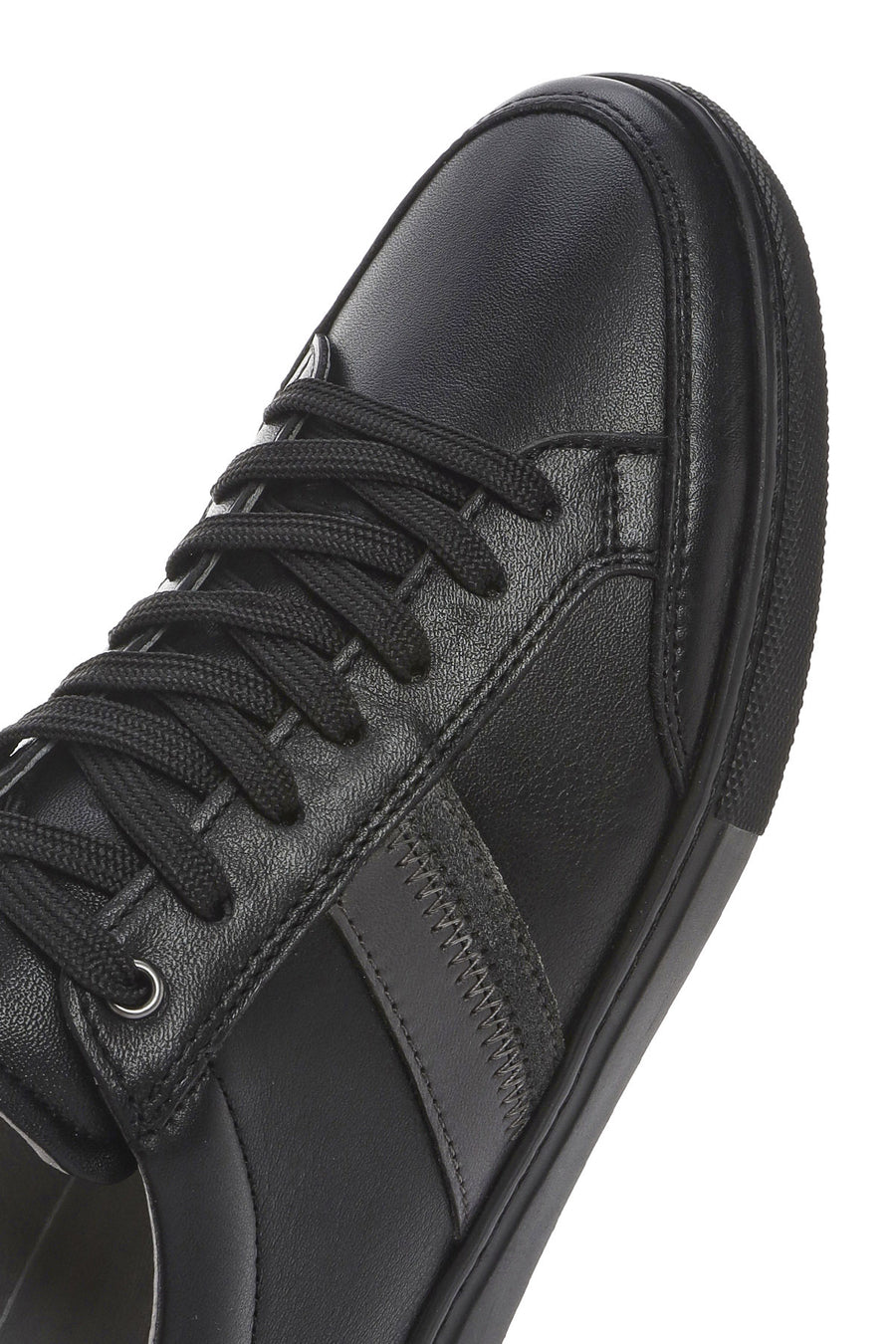 Erkek Siyah Bağcıklı Deri Sneaker