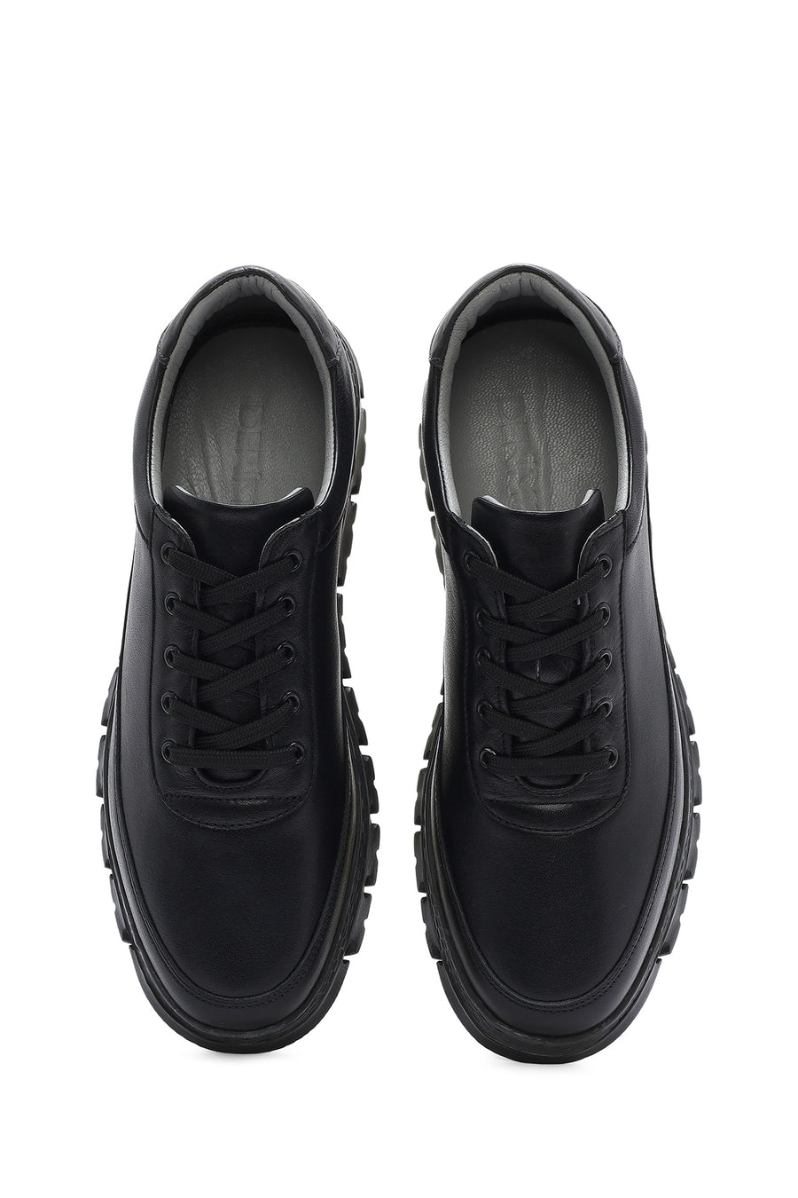 Erkek Siyah Bağcıklı Deri Sneaker
