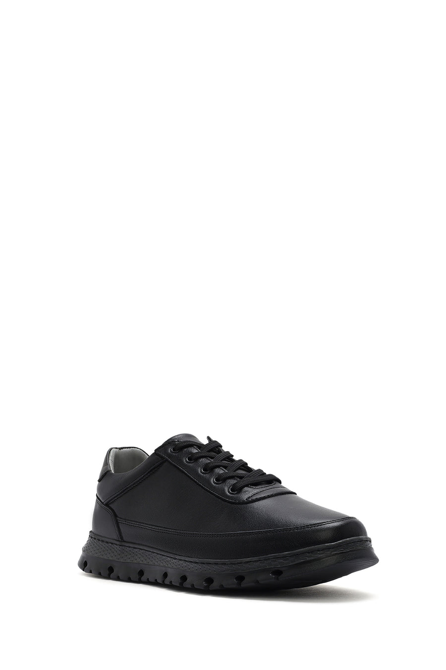 Erkek Siyah Bağcıklı Deri Sneaker