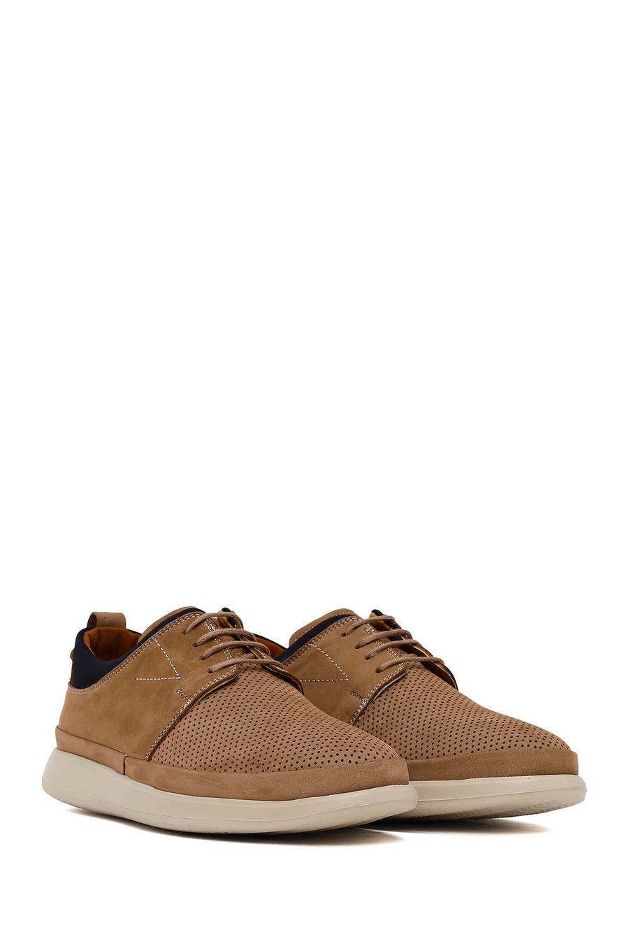 Men's Beige Lace-Up Chunky Sole Nubuck Leather Casual Shoes
