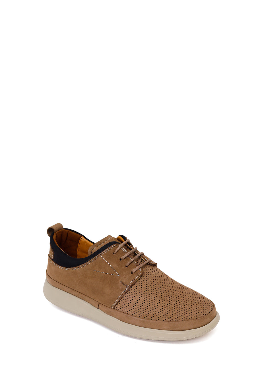 Men's Beige Lace-Up Chunky Sole Nubuck Leather Casual Shoes
