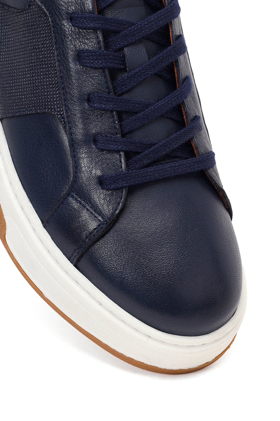 Erkek Lacivert Kalın Tabanlı Bağcıklı Deri Sneaker