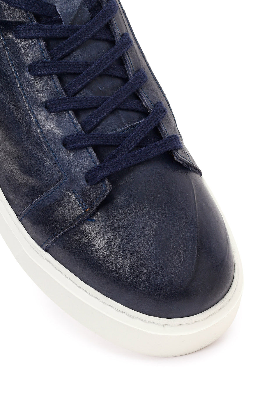Erkek Lacivert Bağcıklı Kalın Tabanlı Baskılı Deri Sneaker