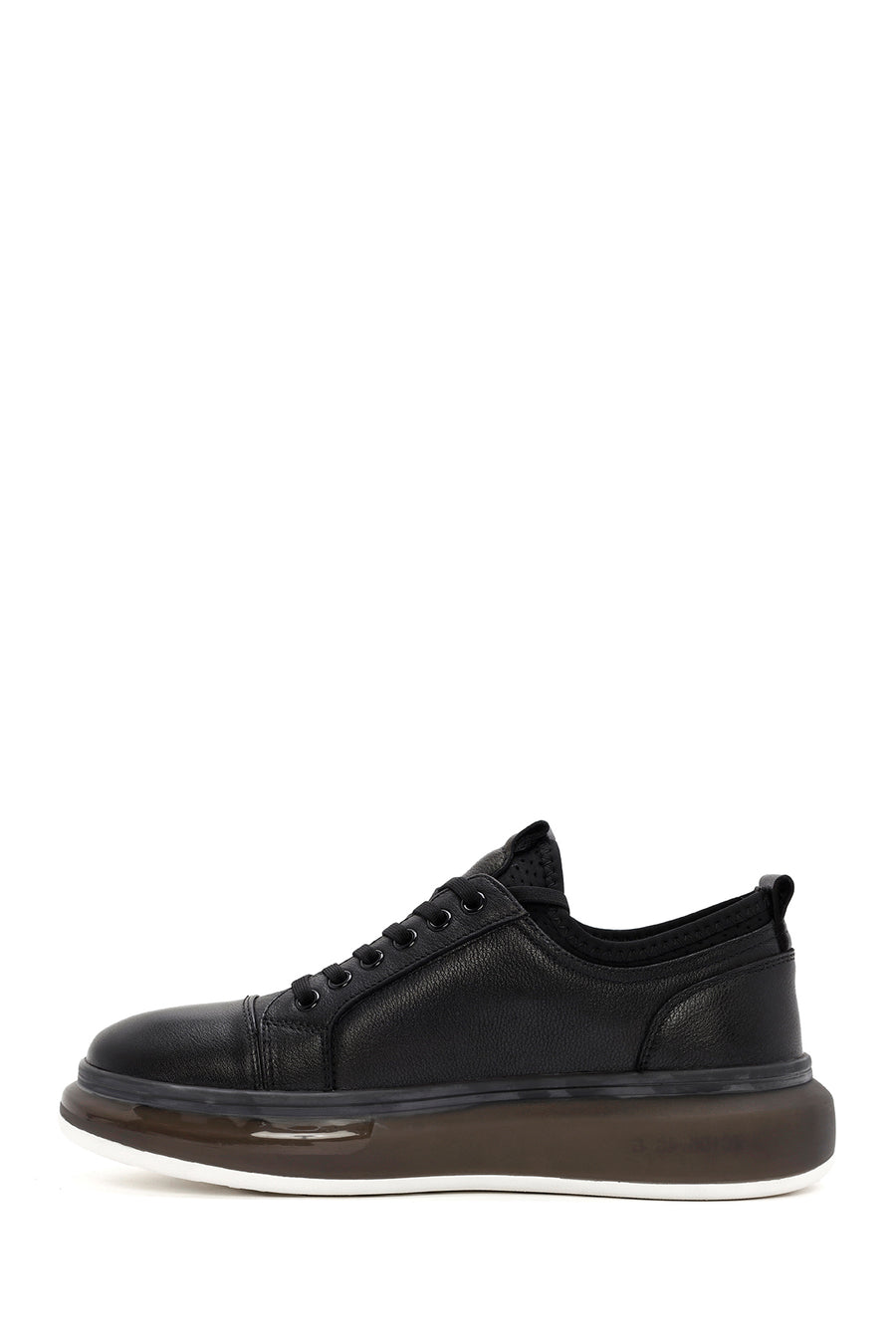Erkek Siyah Bağcıklı Kalın Tabanlı Deri Sneaker