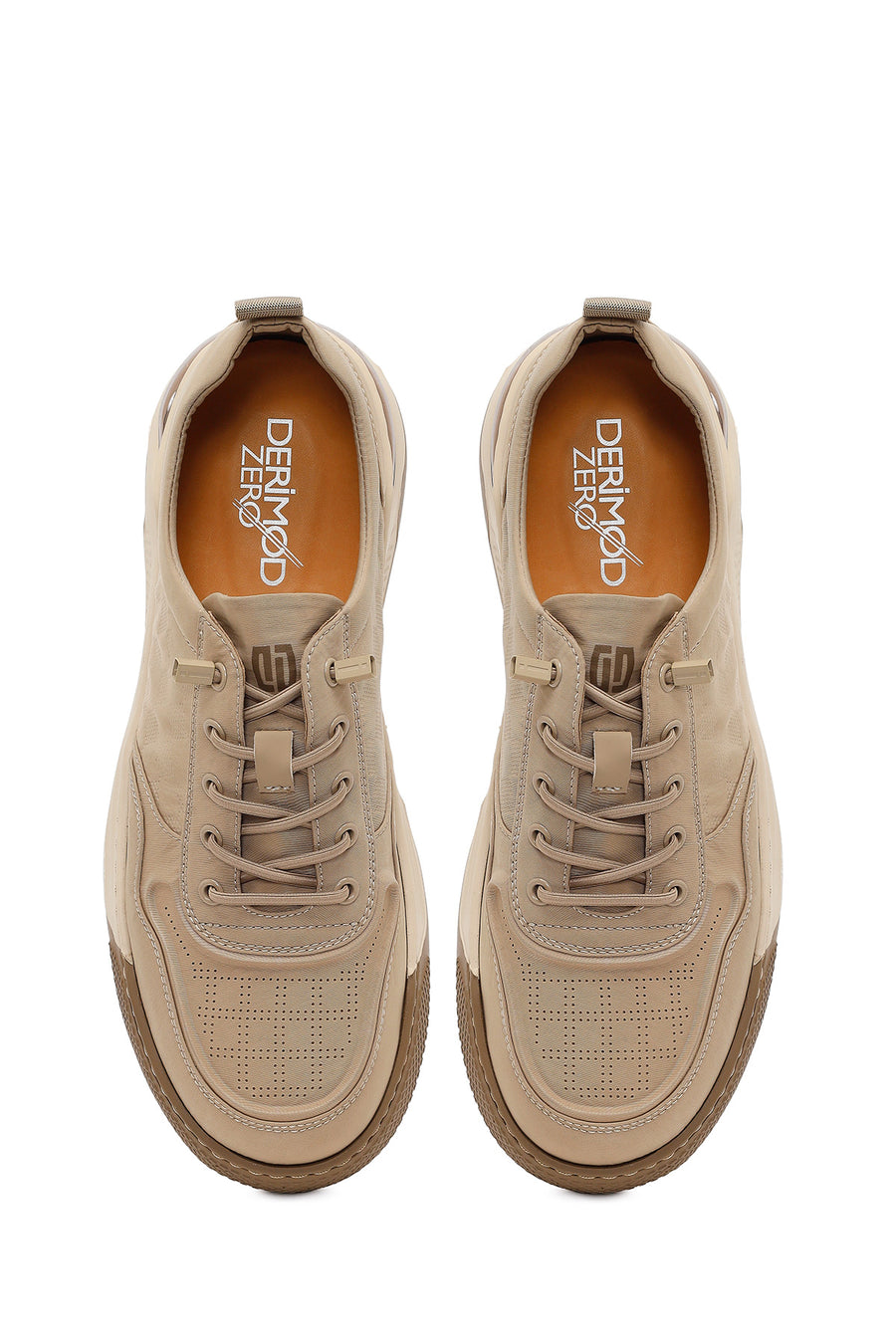 Derimod Zero Male Beige Lace-Up Thick-Soled Fabric Sneakers