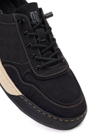 Derimod Zero Male Black Lace-Up Thick-Soled Fabric Sneakers | Derimod