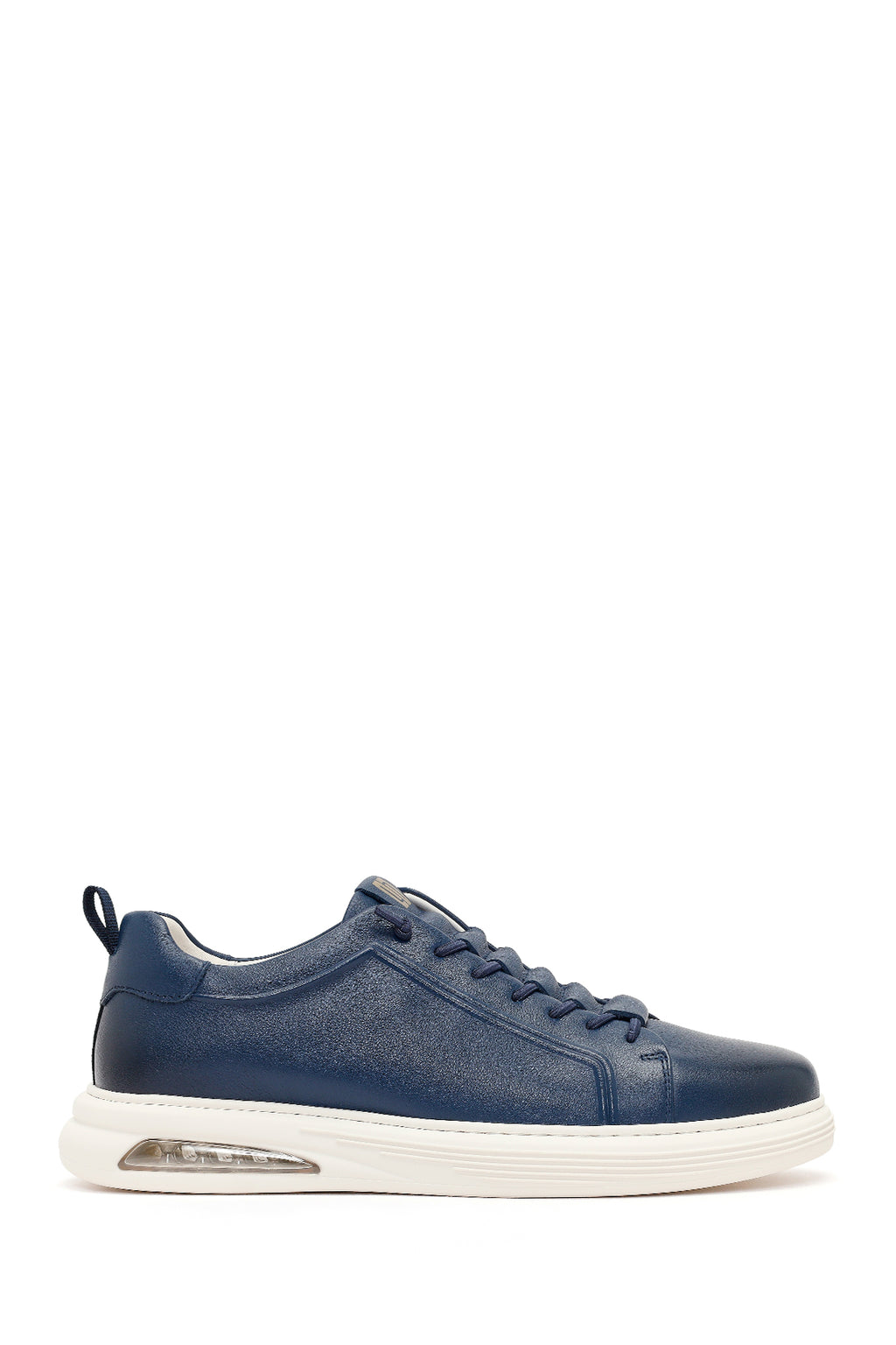 Erkek Lacivert Bağcıklı Deri Sneaker