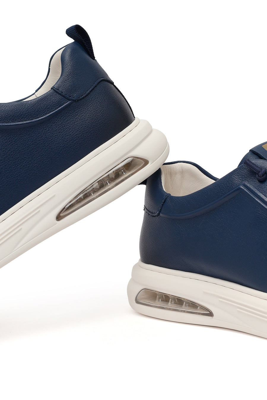 Erkek Lacivert Bağcıklı Deri Sneaker
