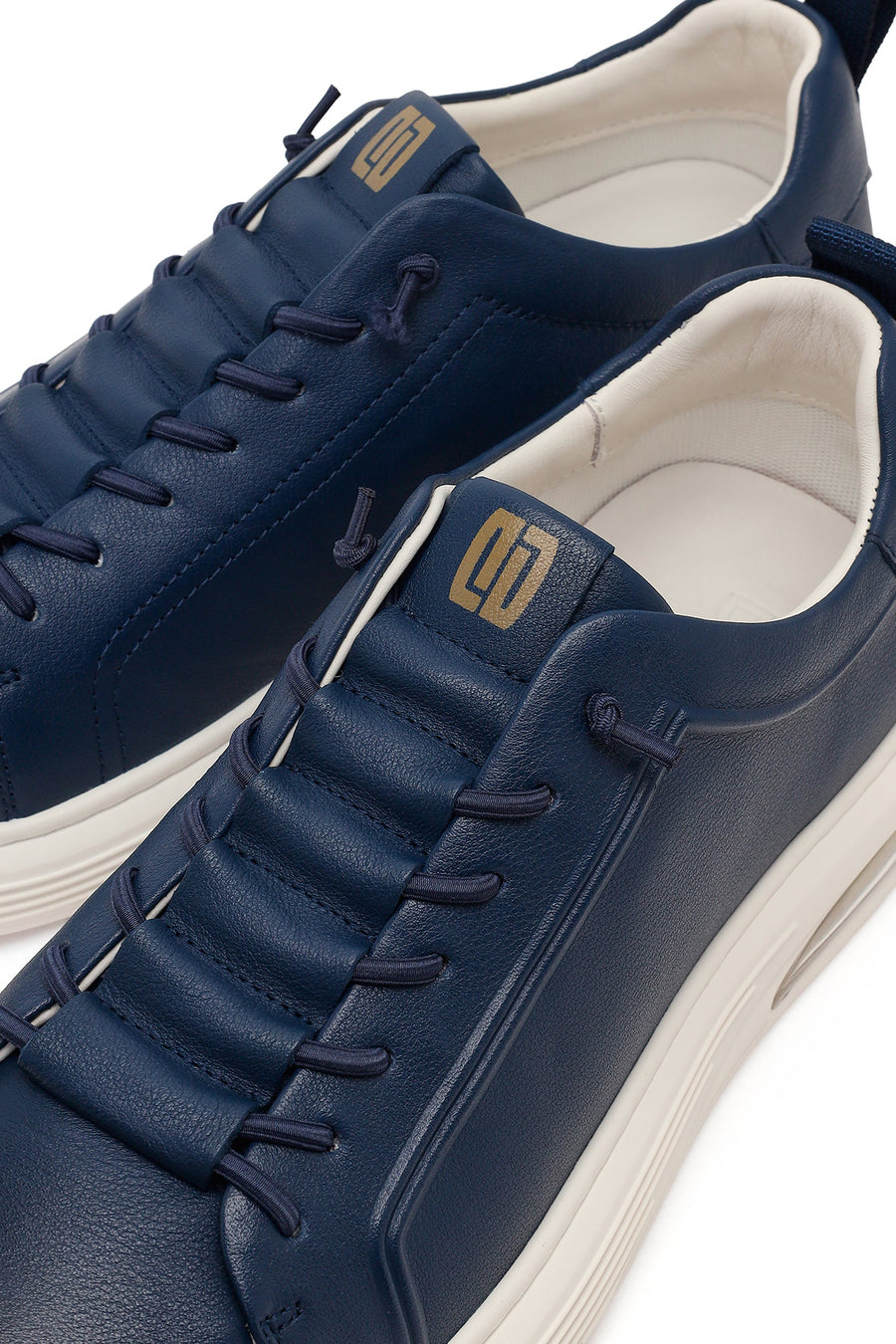 Erkek Lacivert Bağcıklı Deri Sneaker