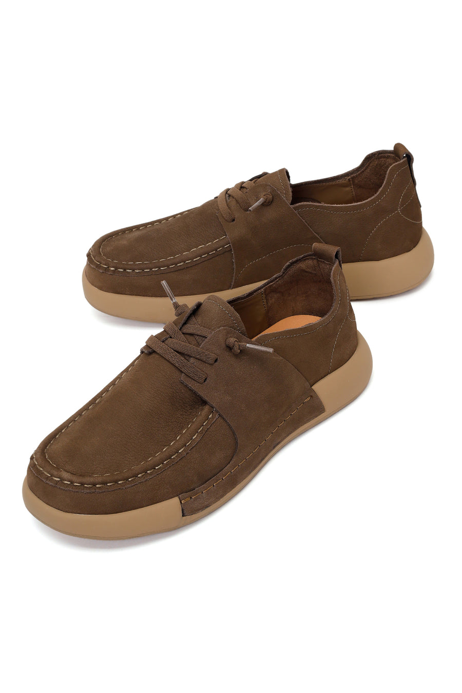 Male Khaki Lace-up Nubuck Leather Casual Shoes