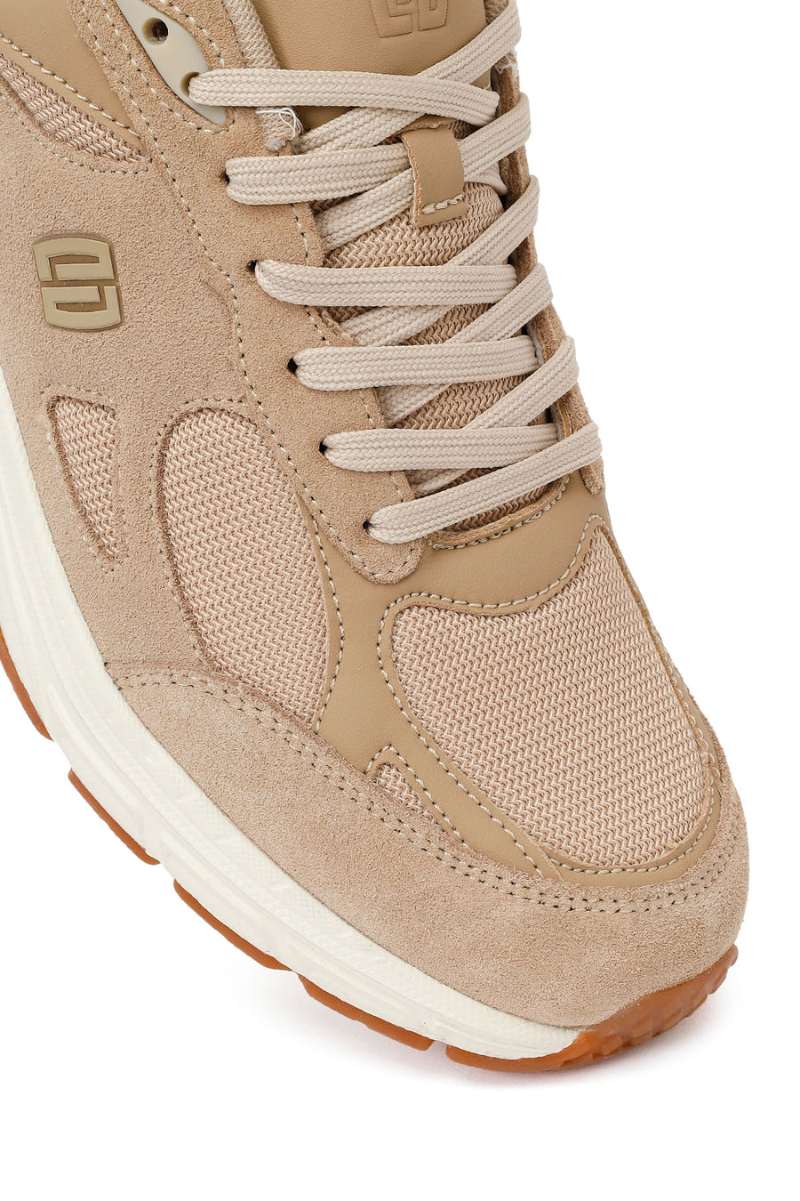 Erkek Bej Bağcıklı Kalın Tabanlı Süet Deri Sneaker
