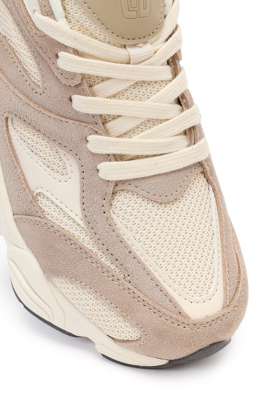 Erkek Bej Bağcıklı Kalın Tabanlı Deri Sneaker