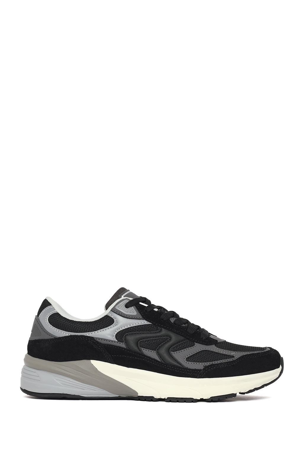 Erkek Siyah Kalın Tabanlı Bağcıklı Deri Sneaker