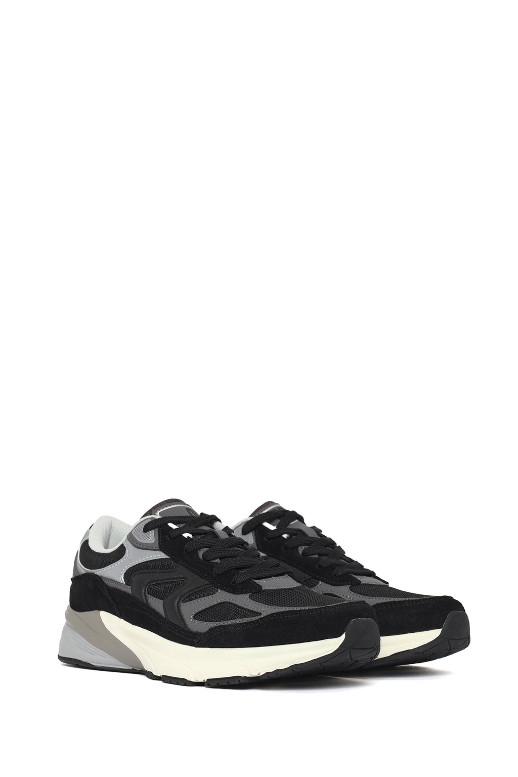 Erkek Siyah Kalın Tabanlı Bağcıklı Deri Sneaker