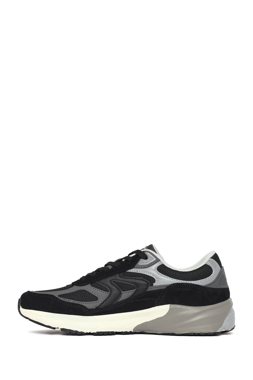 Erkek Siyah Kalın Tabanlı Bağcıklı Deri Sneaker