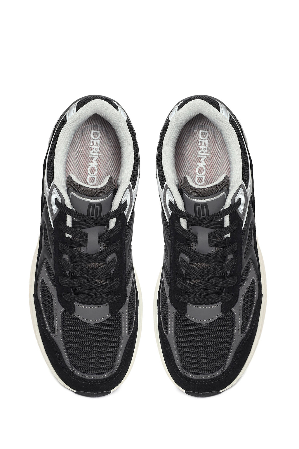 Erkek Siyah Kalın Tabanlı Bağcıklı Deri Sneaker