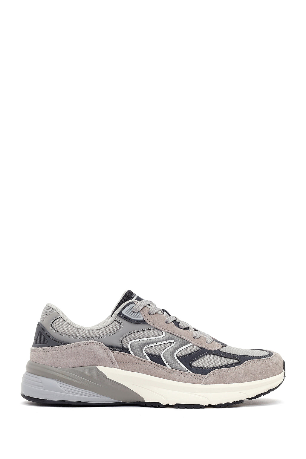 Erkek Gri Kalın Tabanlı Bağcıklı Deri Sneaker